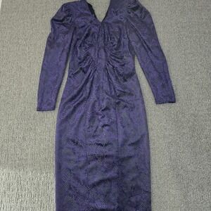 Vintage BABU Paris Purple Snakeskin Bodycon‎ Midi Dress Ruched Goth Glam France